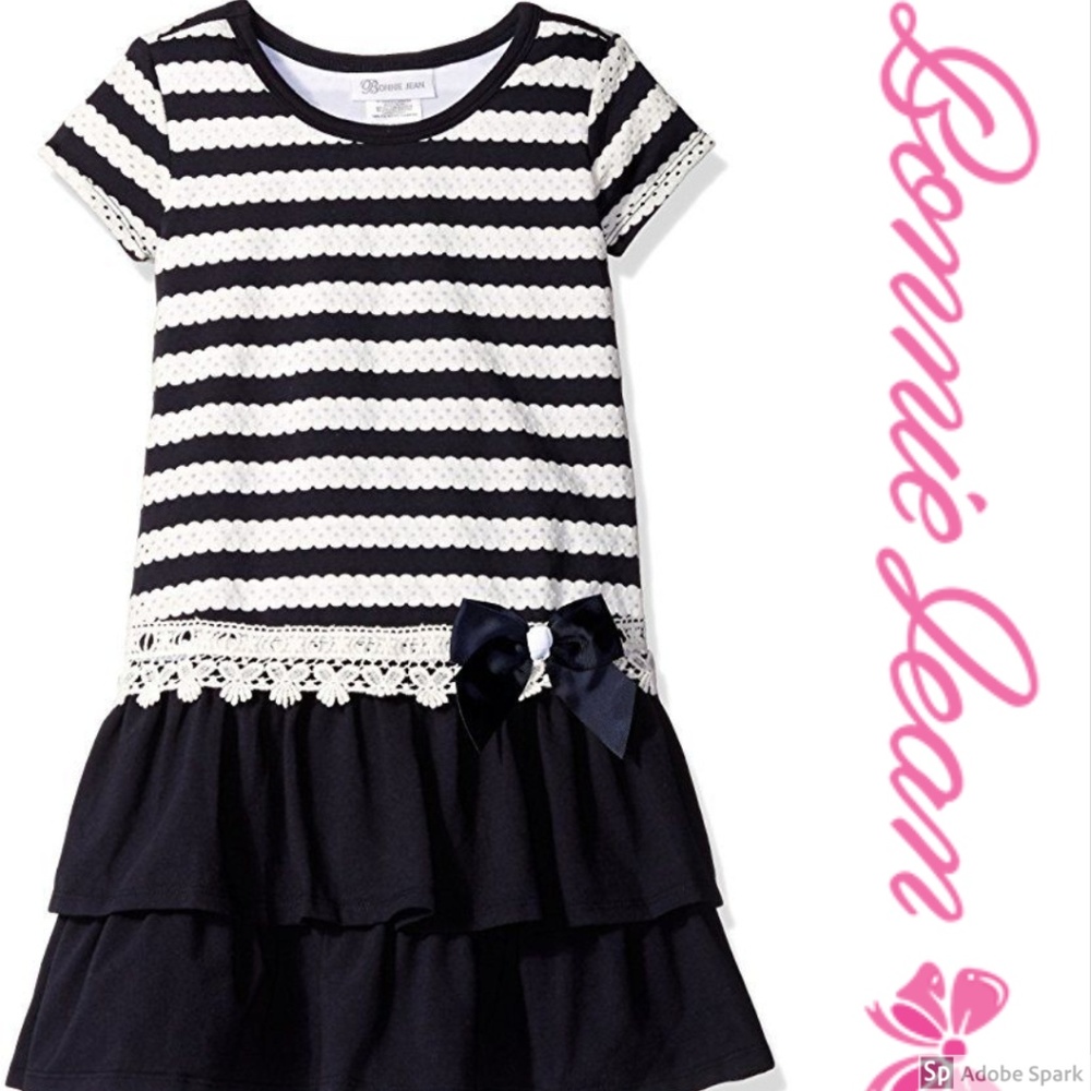 Bonnie Jean Girls‎ Eyelet Ruffle Lace Tiered Knit Dress Size 4 6 Navy White NWT